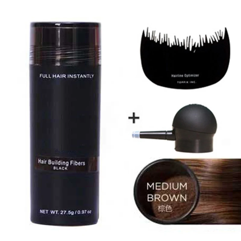 9 colores de crecimiento de pelo fibras de cabello edificio Reno con pelo de extensión producto nos espera en fibra de espray o en polvo para la pérdida de cabello