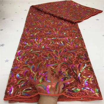 

2020 red High Quality African Dry Lace Fabric 5 Yard French Mesh Lace Fabric With Sequins Nigerian Tulle Lace Fabric For Dress
