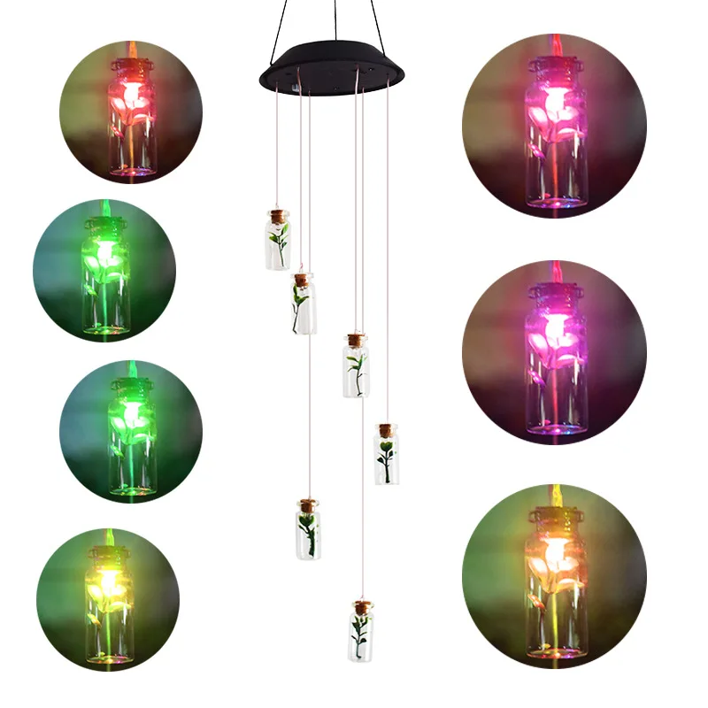 Amazon Cross Border Solar Wind Chime Wish Bottle Подвесная лампа на солнечных батареях Светодиодный свет изменение цвета Солнечный садовый светильник
