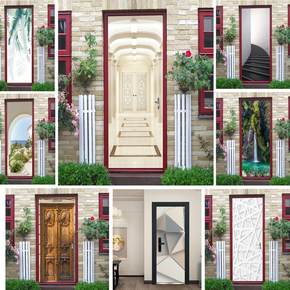 

Luxury Corridor Door Sticker Peel and Stick Wallpaper PVC DIY Waterproof Poster Wall Art Mural Decals Home Design adesivo porta