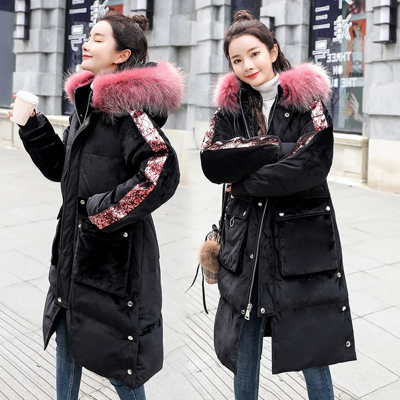 

Cotton-padded Clothes Women's Mid-length 2018 Winter New Style Korean-style Casual Waist Hugging over-the-Knee down Jacket Cotto