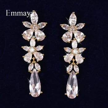 

Emmaya Fashion Leaves Shape Earring For Women &Girls Three Color Cubic Zircon in New Trend Party Ingenious Design Decoration