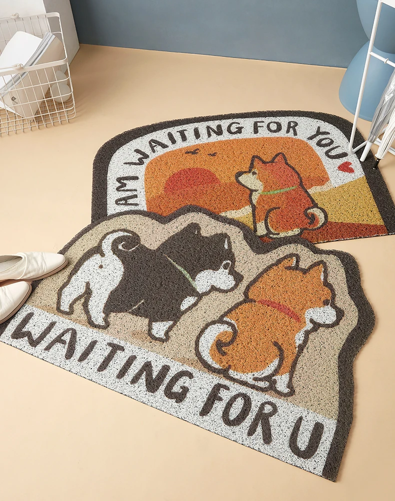 

45x75cm/ 60x90cm creative Shiba Inu dog pvc coil mat doormat floor carpet rug hallway mat dust removal