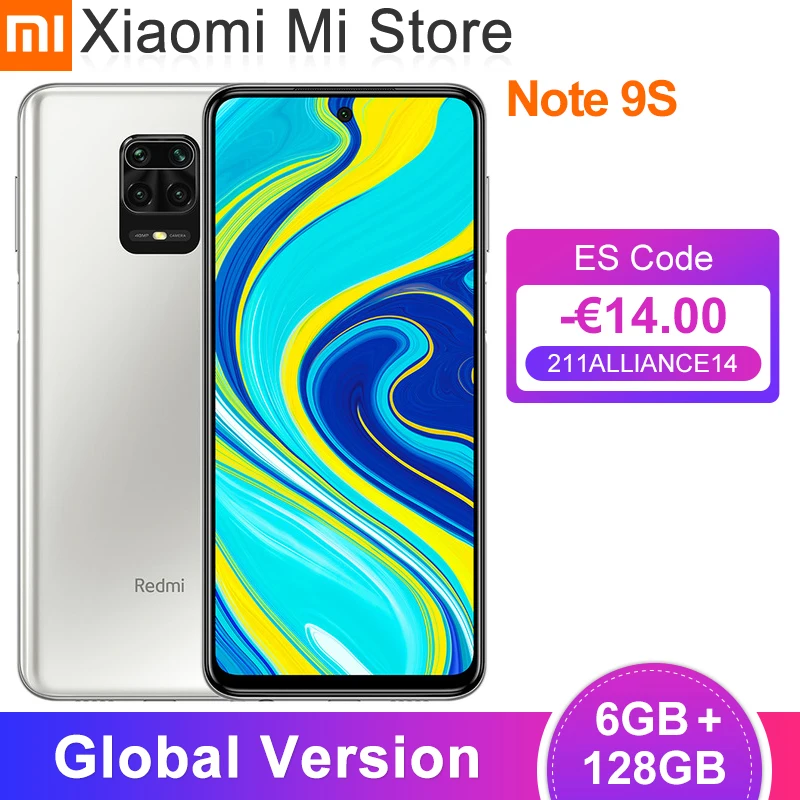 Глобальная версия смартфона Xiaomi Redmi Note 9S 6 ГБ ROM 128 RAM Восьмиядерный процессор Snapdragon