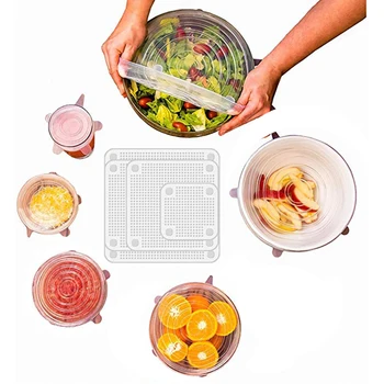 

Kitchen Silicone Stretch Lids contains 6 Round Shaped and 4 Squar Silicone Lids FDA Silicone Bow Covers Lids Wraps