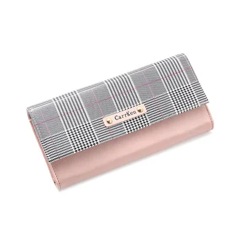 

CarrKen Fashion Female Long Wallets Grid Splicing Pattern Ladies Wallets Trendy Coin Purse Card Holder Leather Hasp Hand Bags