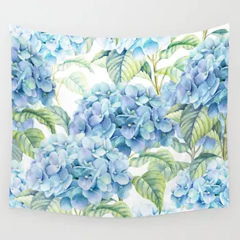 

Blue Hydrangea Tapestry Flower Wall Hanging Room Carpet Bedspread Beach Mat Tapestries Art Home Accessories