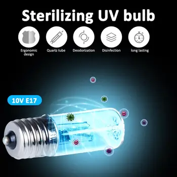 

1PC 10V E17 UVC Ultraviolet UV Light Tube Bulb 3W Disinfection Lamp Ozone Sterilization Mites Lights Germicidal Lamp Bulb