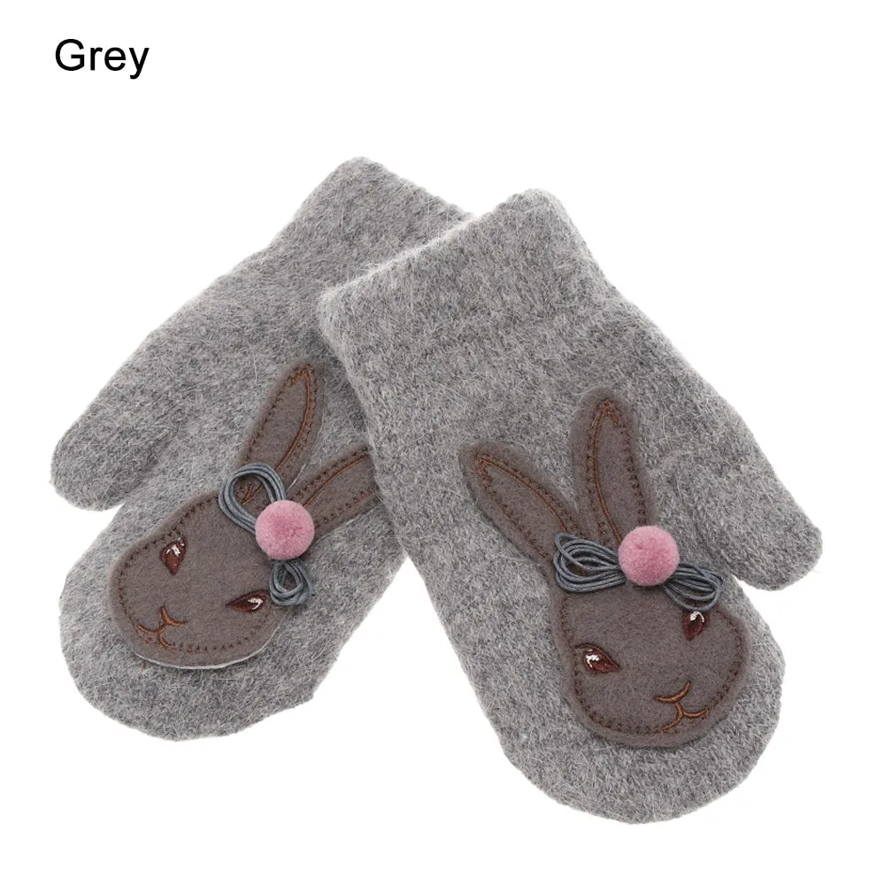 Детские зимние перчатки из кролика с героями мультфильмов, детские модные толстые теплые перчатки для девочек, милые шерстяные варежки из кроличьей шерсти - Цвет: grey
