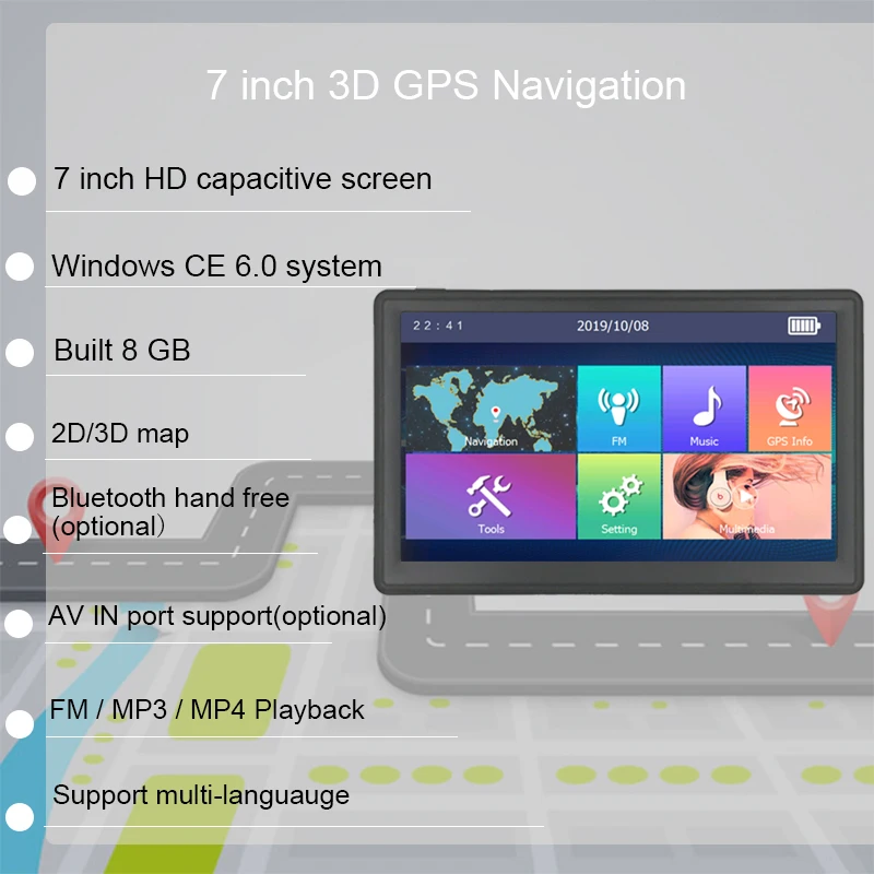 Автомобильный GPS навигатор Anfilite 7 дюймов 8 г 256 м FM Bluetooth 2019|navigation screen|navigation system with dvd