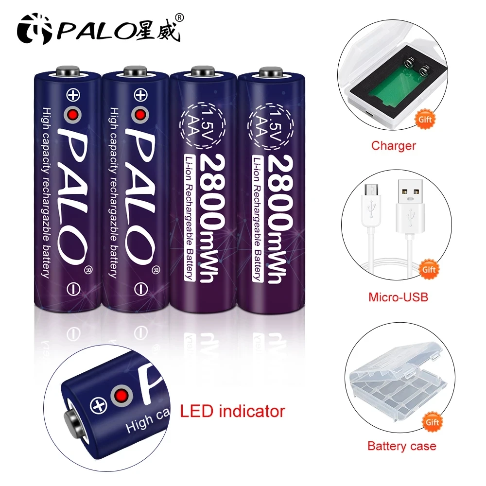 PALO 2800mWh 1 5 V AA перезаряжаемая литиевая батарея постоянное напряжение литий-ионная