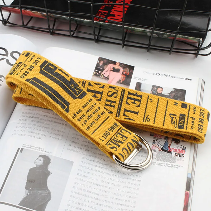 Yellow poster 24 стиля, унисекс, холщовые ремни с буквенным принтом, d-образное кольцо, двойная пряжка, панковский ремень на талию, для женщин, мужчин, подростков, длинный широкий белый ремень - Цвет: Yellow poster