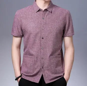 

NEW 2019 Summer men's loose short-sleeved shirt maa1 middle and elderly double-pocket small round neck middle shirt KN200-1-7