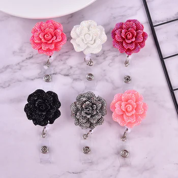 

Creative Resin Rose Shape Retractable Nurse Badge ID Card Badge Holder Anti-Lost Clip Key Ring Lanyards Bag Accessories 1PC