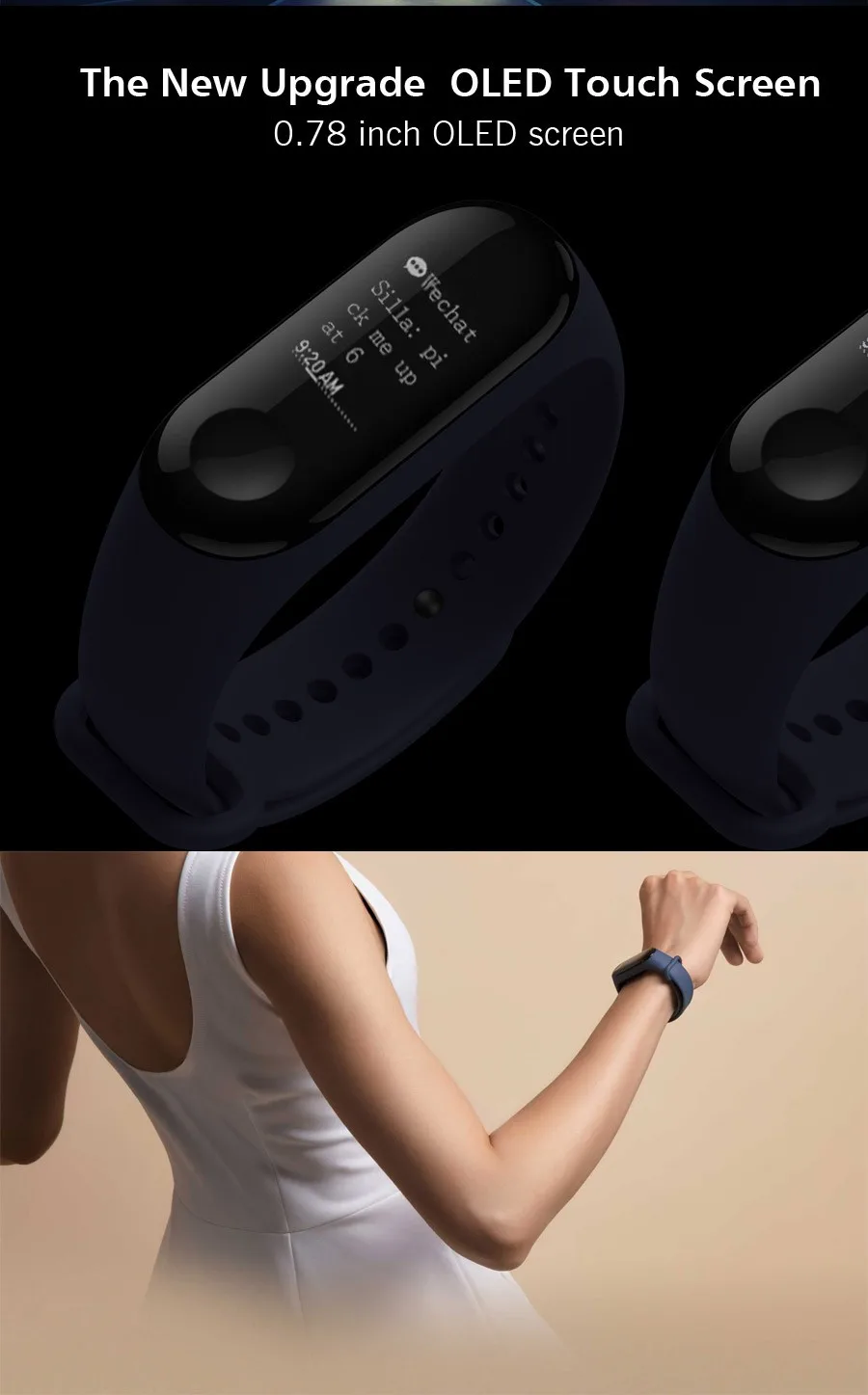 Xiaomi mi-браслет 3 Смарт-Браслет фитнес-браслет mi Band 3 большой сенсорный экран OLED частота сердечных сокращений Smartband