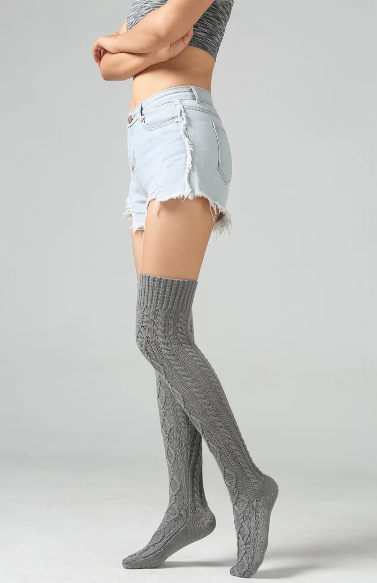 Description Picture 3 of itemWomen Girls Winter Knit Thigh High Over the Knee Sockings Long Stockings Warmers Twist pattern Knitted Wool Socking Leg warmers