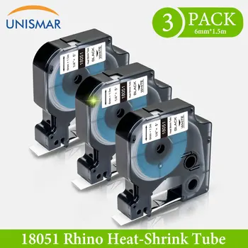 

Unismar 3PK 18051 Heat Shrink Tube Cable Label Tape 6mm for DYMO Rhino 1000 3000 4200 5200 6000 6500 Label Maker Black on White