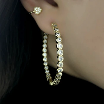 

Luxury Large Hoop Earrings Paved AAA Round Cubic Zircon Women Big Circle Earring Gold Color Copper Fashion Wedding Party Jewelry