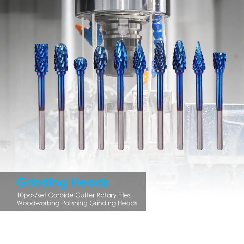 10pcs Grinding Heads Tungsten Carbide Long Life Durable Security Rotary File Burr Rasp Drill Electric Grinder Accessories