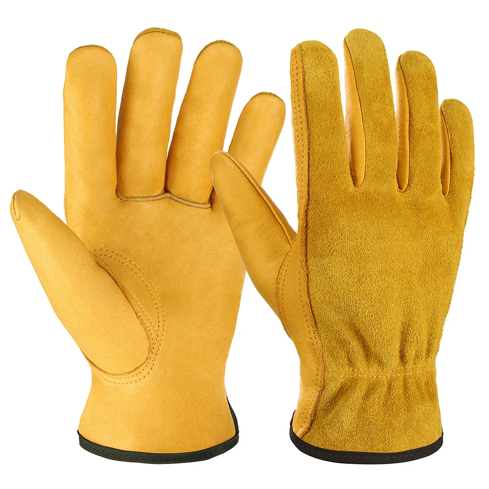 Guantes de seguridad de piel de cerdo para trabajo, protectores de cuero de vaca para protección térmica, 1 par|Guantes hombres| AliExpress