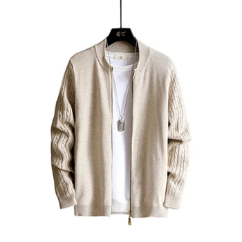 

2020 Spring and Autumn Sweater Jacket Men's Zip Long Sleeve Cardigan Solid Color Sweater Korean Youth Trend Slim