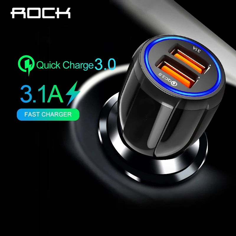 Автомобильное зарядное устройство ROCK Quick Charge 3,0 QC 3,0 Быстрая зарядка type C зарядное устройство для телефона s 2 порта USB быстрое автомобильное зарядное устройство для iphone samsung