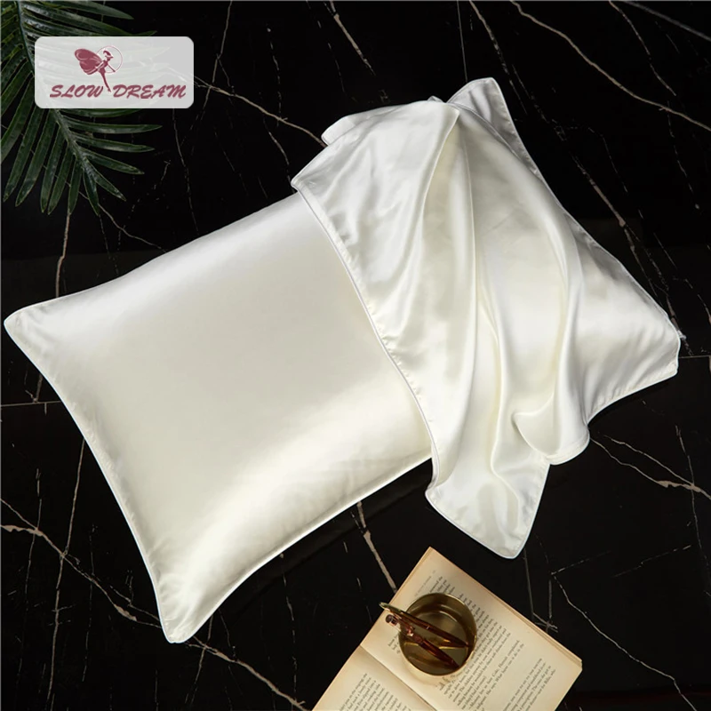 

SlowDream White 25 Momme Luxury Pillow Cover Natural 100% Silk Smoothly Healthy For Skin Home Textiles Bedding Pillowcase 2PCS