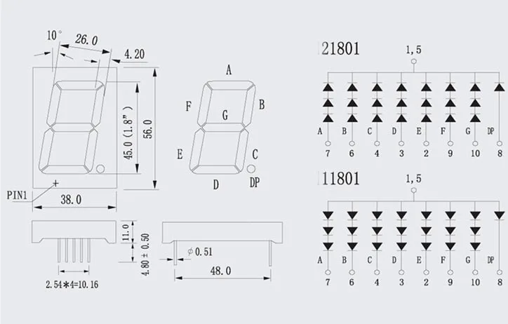 1.8 inch 1 Bit 7 Segment Pure green LED Display 1.8" 1.8in Digital Tube Plastic Metal Common cathode(Nixie tube)