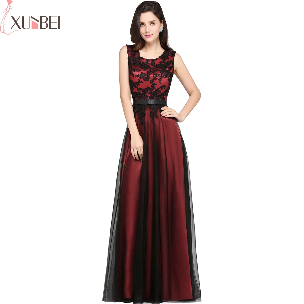 

Robe de Soiree Longue A Line Burgundy Evening Dresses 2017 Appliqued Cheap Prom Gown Party Gown