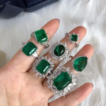 

2020 new created Emerald CZ diamond Zircon gemstone Ring 925 sterling silver bagues femme vintage jewelry for women Anniversary