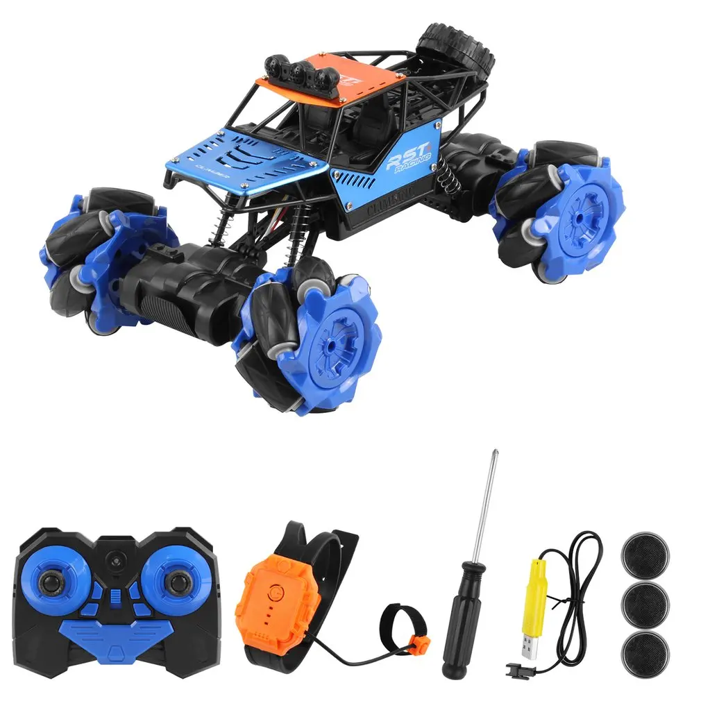 

Alloy RC Car 2.4Ghz 4CH Stunt Drift Crawler Dual Remote Control Car 360 Degree Flip Vehicle Toys for Children Hand Control Watch