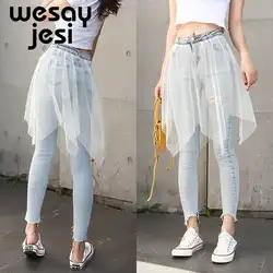 Женские джинсы с высокой талией, обтягивающие, стрейчевые, джинсовые, облегающие, с сетчатым поясом, обтягивающие, пуш-ап джинсы для женщин