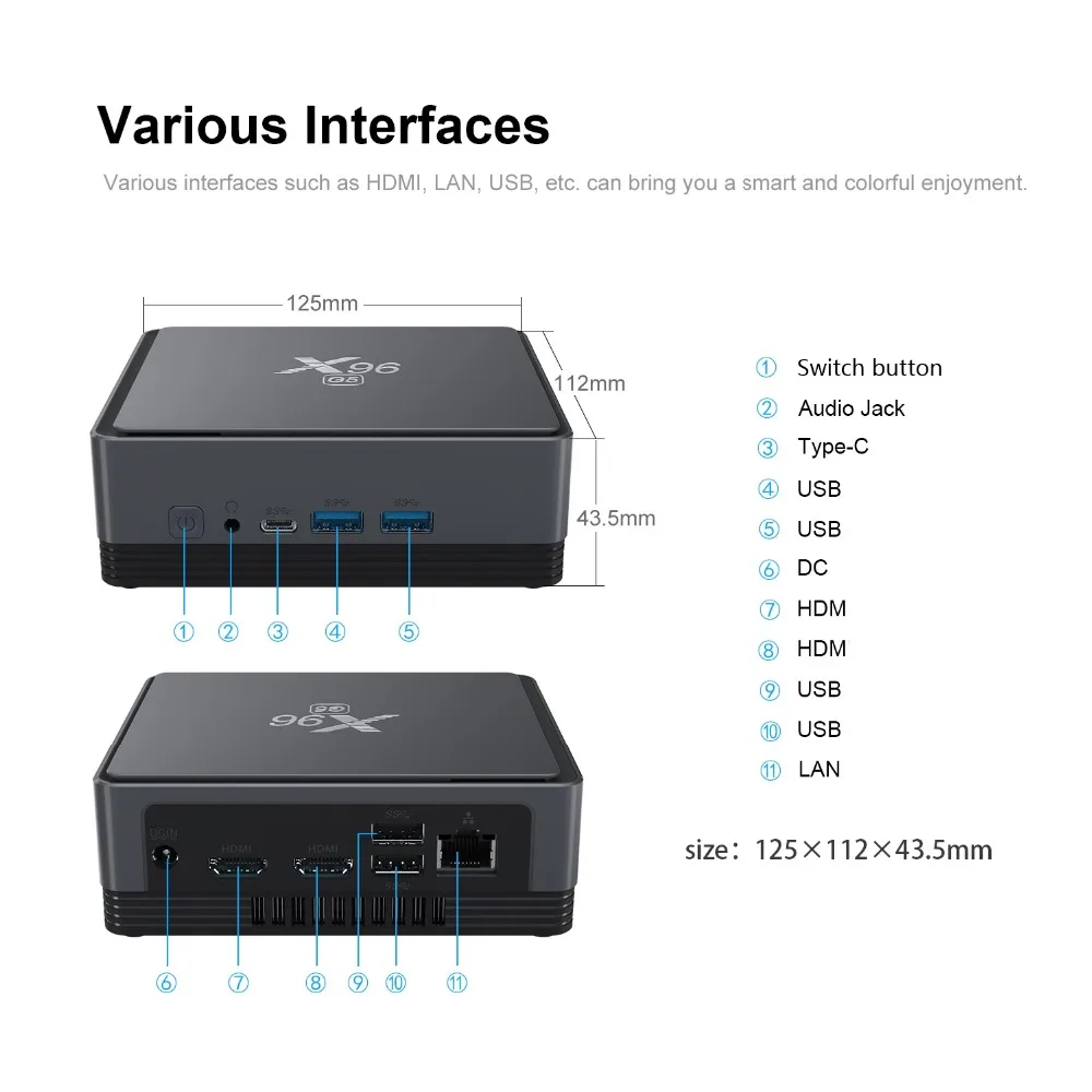 Офисный мини настольный ПК I3 5005u 8 ГБ ОЗУ 256 Гб ПЗУ win10 2 HD-MI дисплей 4 USB 1 type C игровой ПК X96 G5 для низкой мощности двойной Wi-Fi