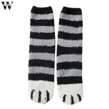 Womail, женские Зимние коралловые носки с принтом в виде лап кота, бархатные теплые домашние носки для сна, носки-тапочки, 5 пар