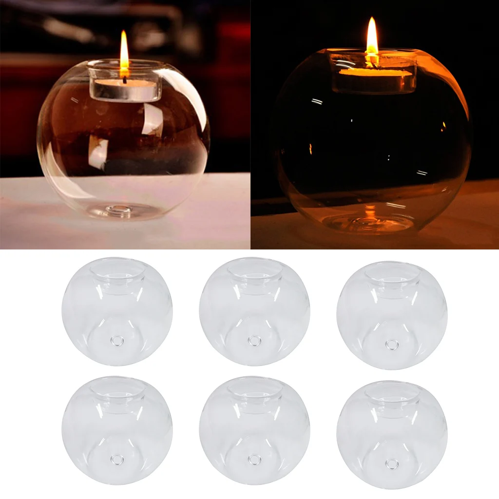 6x Romantic Crystal Glass Ball Candle Holder Candlestick Wedding Party Decor 8cm | Дом и сад