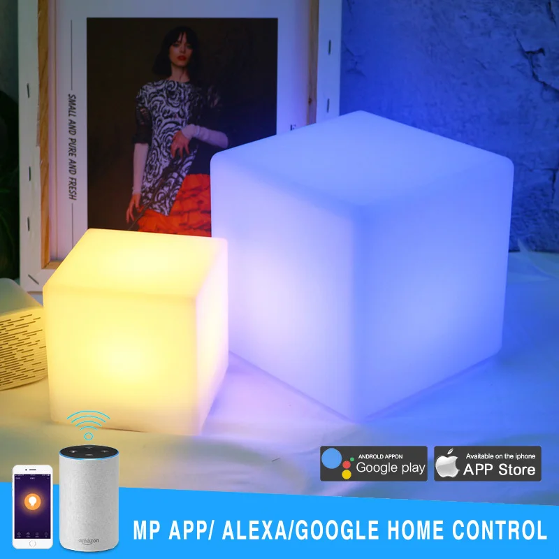 

WiFi Smart Table Lamp 15/20CM Works with Alexa Voice Control RGB LED USB Rechargeable Ambient Night Light Cube Controlled by APP
