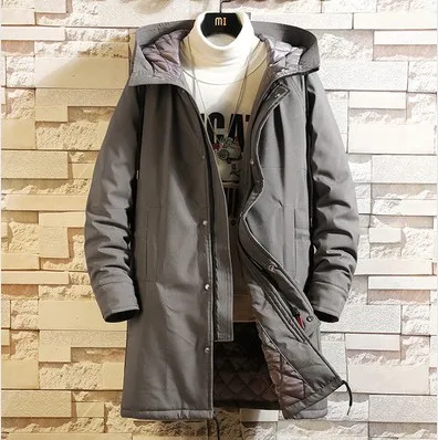Зимняя мужская куртка с капюшоном, новинка, тонкое длинное пальто Parker, плотное теплое одноцветное ветрозащитное водонепроницаемое пальто большого размера, черная куртка 6XL - Цвет: Серый