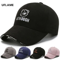 UFLAME – casquette de Baseball brodée de Panda pour homme et femme, chapeau ajustable en velours côtelé, chaud et ample, pour l'hiver 