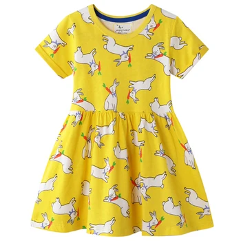 

Girl Dresses Children Summer Yellow Cartoon Rabbit print Cotton Dresses Baby Girls Fashion Dress Summer Dresses Kids Clothes