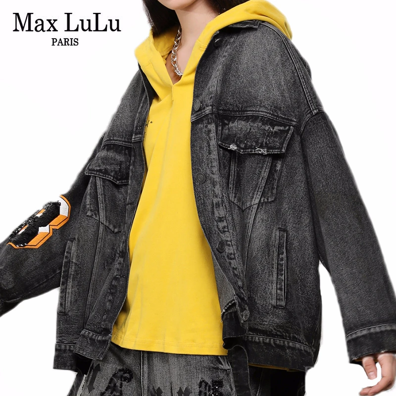 Max LuLu корейские модные роскошные осенние уличные женские джинсовые куртки женские пальто с принтом Повседневная винтажная одежда Большие размеры