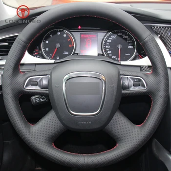 

LQTENLEO Black Artificial Leather Car Steering Wheel Cover for Audi A3 2006-2013 A8 S8 2006-2010 Q5 2008-2012 Q7 2005-2011