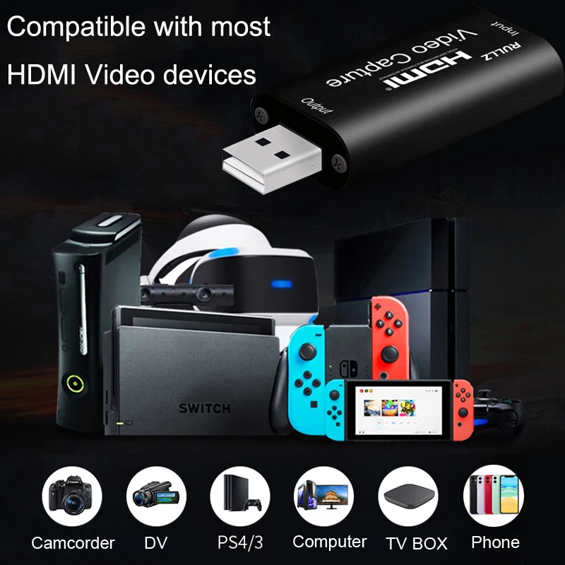 4K 60Hz HDMI Video Capture Card TV Loop 1080P 60FPS Game Recording Plate Live Streaming Box USB 2.0 3.0 Grabber for PS4 Camera
