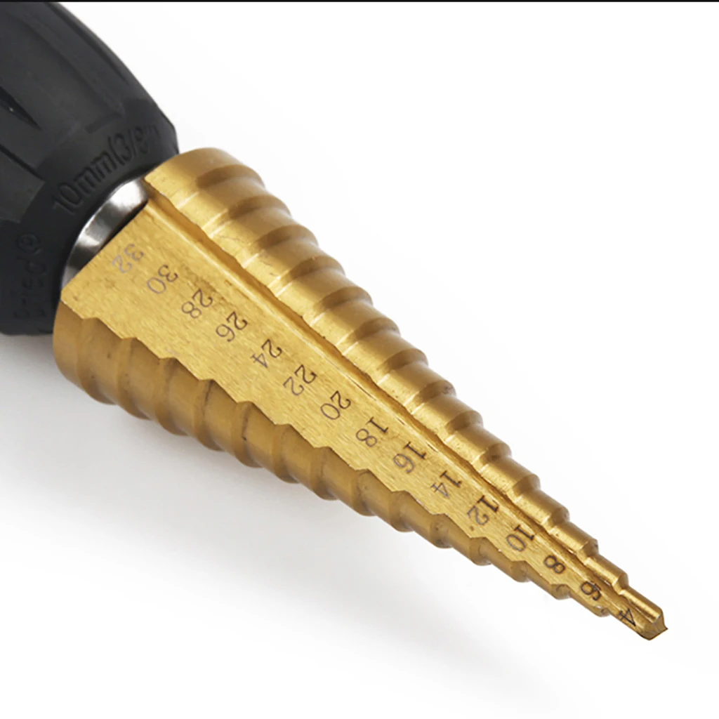 3Pcs Hex Shank HSS Titanium Coated Step Drill Bit Set 4-12/4-20/4-32mm