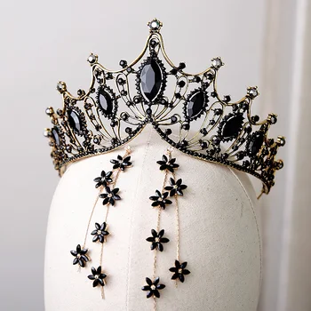 

new bride crown headdress retro black earrings Baroque atmospheric birthday hair decoration wedding hair accessories