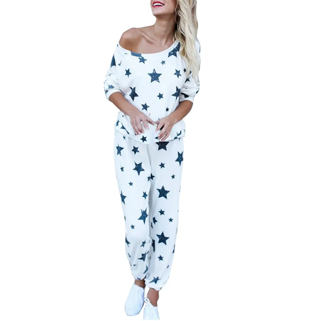 Sagace pajamas Set Women 2Pcs Star Print Pants Tracksuit Sets Leisure Lounge Wear Suit Explosion Home Service two-piece Suit