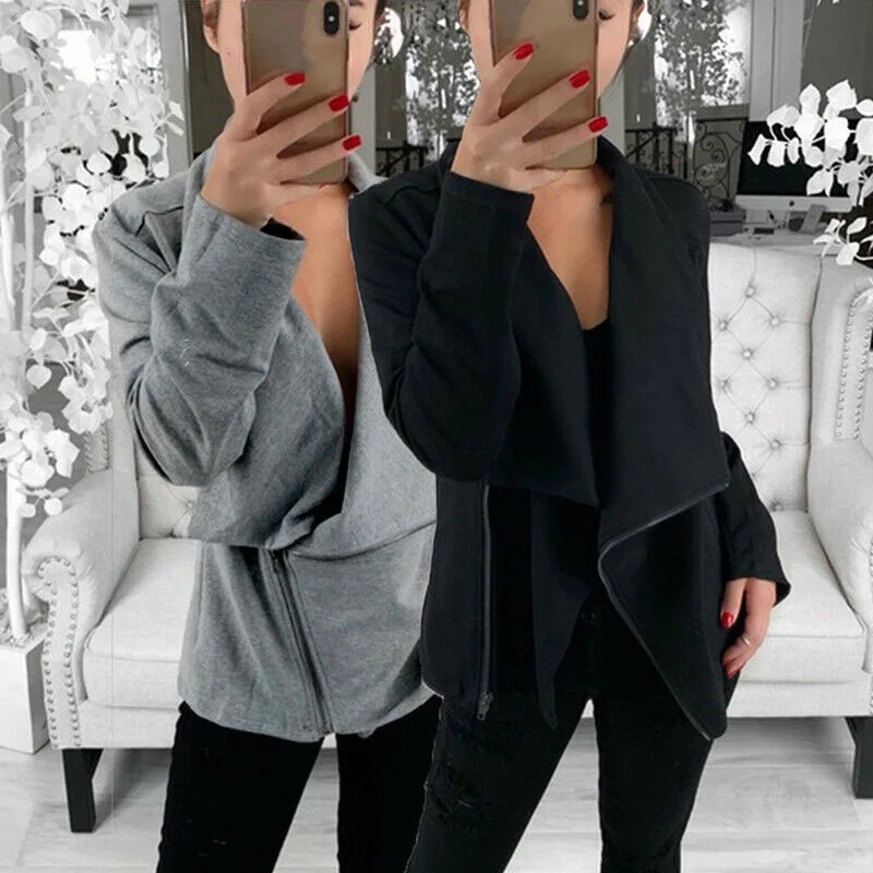 

Women Zipper Up Long Sleeve Turn-Down Collar Outwear Fashion Casual Coats