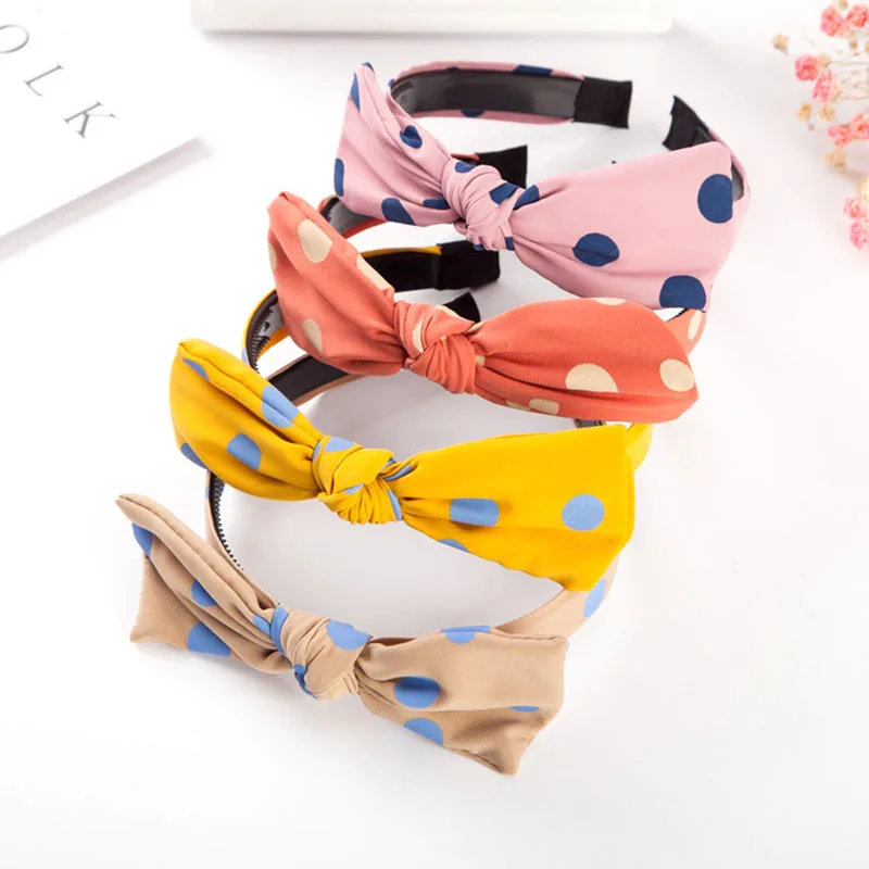 

2Pcs/Lot Women New Fashion Round Dot Bows Hair Bands Girls Cross Knotted Hair Hoop Headband Bezel