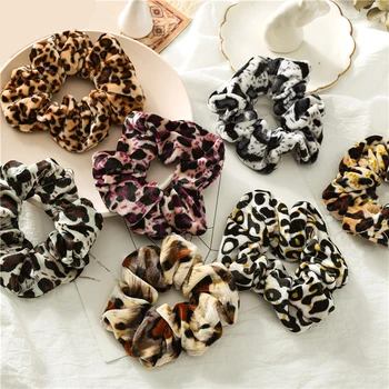 Leopard Velvet Scrunchies Hair Accessories For Women Girl Elastic Hair Ring Hair tie Ponytail