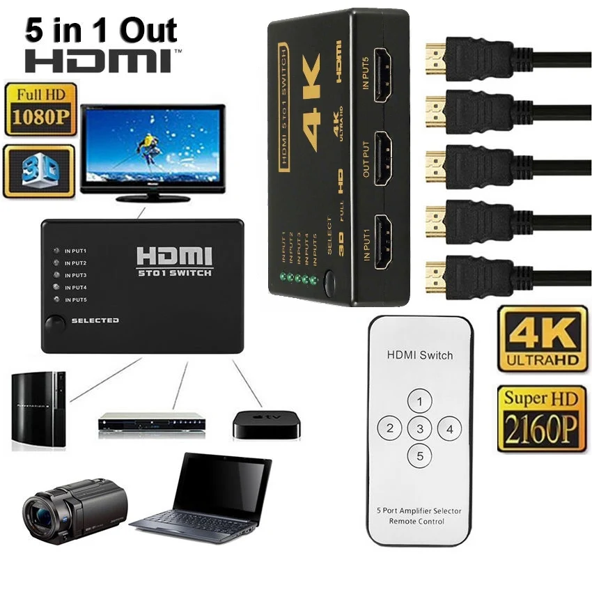 4K 1080p Full HD 3 порта HDMI коммутатор 3 в 1 выход концентратор с ИК пульт дистанционного управления разветвитель коробка для HDTV PS4 DVD 50 комплект