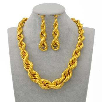 

Anniyo African Thick Necklaces Earrings Africa Jewelry Sets Women Girls Gold Color Twisted Chain Nigeria Congo Ghana Suda#226206